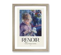 Young Woman Sewing By Pierre Auguste Renoir Exhibition Museum Painting Framed Print | A4 Oak Framed Wall Art | Ready to Hang | Modern Historical Picture | Living Room Bedroom Lounge Office
