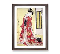 Young Woman With A Dog By Torii Kiyonaga Asian Japanese Framed Print | A3 Walnut Framed Wall Art | Ready to Hang | Asian Animal Picture | Living Room Bedroom Lounge Office