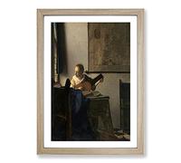 Young Woman with A Lute by Johannes Vermeer Framed Print | A2 Oak Framed Wall Art | Ready to Hang | Modern Historical Picture | Living Room Bedroom Lounge Office