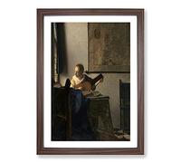 Young Woman with A Lute by Johannes Vermeer Framed Print | A2 Walnut Framed Wall Art | Ready to Hang | Modern Historical Picture | Living Room Bedroom Lounge Office