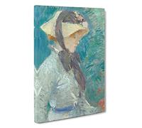 Young Woman With A Straw Hat By Berthe Morisot Canvas Print | Gallery Wrapped 30mm Frame Wall Art | 30x20 inches | Ready to Hang | Impressionist People Picture | Living Room Bedroom Lounge Office