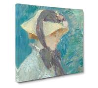 Young Woman With A Straw Hat by Berthe Morisot Classic Painting Canvas Wall Art Print Ready to Hang, Framed Picture for Living Room Bedroom Home Office Décor, 14x14 Inch (35x35 cm)