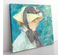 Young Woman With A Straw Hat by Berthe Morisot Classic Painting Canvas Wall Art Print Ready to Hang, Framed Picture for Living Room Bedroom Home Office Décor, 50x50 cm (20x20 Inch)