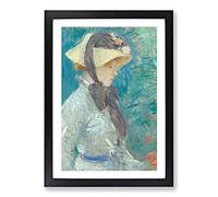Young Woman with A Straw Hat by Berthe Morisot Framed Print | A2 Black Framed Wall Art | Ready to Hang | Modern Nature Picture | Living Room Bedroom Lounge Office