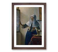 Young Woman with A Water Pitcher by Johannes Vermeer Framed Print | A2 Walnut Framed Wall Art | Ready to Hang | Modern Historical Picture | Living Room Bedroom Lounge Office