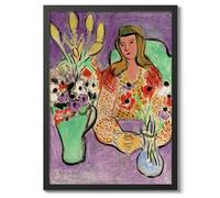 Young Woman With Anemones Henri Matisse Poster. Classic Art Painting Print, Art Exhibition Neutral Wall Art, Modern Minimalist Home Decor Picture, Archival Matte, A4 (Black Frame) - 29.7x21cm