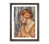 Young Woman With Rose By Pierre Auguste Renoir Classic Painting Framed Wall Art Print, Ready to Hang Picture for Living Room Bedroom Home Office Décor, Walnut A4 (34 x 25 cm)