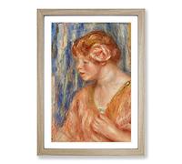 Young Woman with Rose by Pierre-Auguste Renoir Framed Print | A2 Oak Framed Wall Art | Ready to Hang | Modern Floral Picture | Living Room Bedroom Lounge Office