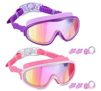 Young4us 2 Pack Kids Swim Goggles, Swimming Glasses with Electroplating for Children and Early Teens from 3 to 15 Years Old, Wide Vision, Anti-Fog, Waterproof, UV Protection (Set of 2)