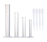 Young4us Measuring Cylinder Set, 4 Sizes Graduated Polypropylene Lab Test Tubes in 100 ml, 50 ml, 25 ml, 10 ml for Laboratory, Science Experiments with 4 Plastic Droppers in 3 ml