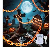 YOUNGAR Halloween String Lights,13.7ft 175LED Battery/USB Operated Plastic Chain Light,Timer Memory with 8 Modes for Haunted House Indoor or Porch, Window, Party Outdoor Decorations (Orange)
