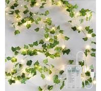 YOUNGAR Ivy Vines with Fairy Lights,Leaf String Lights Battery/USB Operated,23FT 73LED Fake for Bedroom Wall Room Wedding Birthday Garden Party Wall Room Decor (Warm White)