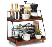 Youngcafe 2 Tier Coffee Bar Accessories and Organizer Shelf,Wooden Coffee Station Organizer for Countertop Coffee Bar Decor,Coffee Syrup Canisters Cups Rack for Bathroom,Kitchen