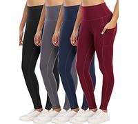 YOUNGCHARM 4 Pack Leggings with Pockets for Women,High Waist Tummy Control Workout Yoga Pants, 4 Packs-black/Gray/Navy/Burgundy, M