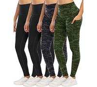 YOUNGCHARM 4 Pack Leggings with Pockets for Women,High Waist Tummy Control Workout Yoga Pants, 4 Packs-black/Black/Camouflage Gray/Camouflage Green, XXL