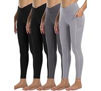 YOUNGCHARM 4 Pack Leggings with Pockets for Women,High Waist Tummy Control Workout Yoga Pants, 4 Packs-v#-black/Black/Dark Gray/Light Gray, M