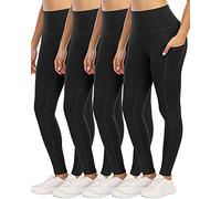 YOUNGCHARM 4 Pack Leggings with Pockets for Women,High Waist Tummy Control Workout Yoga Pants, 4 Packs-black/Black/Black/Black, Large