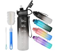 YOUNGCLUE 1L Water Bottle with Straw,Sports Drinks Bottle Leakproof,1 Litre Water Bottles With Time Markings BPA Free,Boys Girls Adults water bottles for Gym,Office, Travel,Cycling (7-Black White)