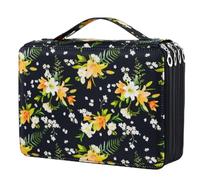 YOUNGCOL 200 Slots Colored Pencil Case Holder Large Capacity Color pencil organizer Storage (Black + Floral, 200 Slots)