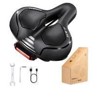 YOUNGDO Ultra Comfortable Bike Saddle with Detachable Rear Light, Ergonomic Design, Hollow Design, Double Spring Shock Absorber, with Waterproof Rain Cover, Bike Seat for Mountain Bike