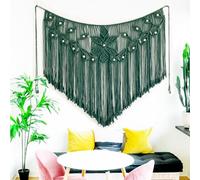 Youngeast Home Decor Leaf Shape Macrame Wall Hanging Woven Tapestry Bedroom Curtain Fringe Garland Banner Living Room Wall Decor Dark Green 39X31 inches