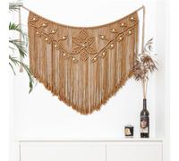 Youngeast Home Decor Leaf Shape Macrame Wall Hanging Woven Tapestry Bedroom Curtain Fringe Garland Banner Living Room Wall Decor Brown 39X31 inches