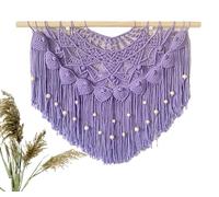 Youngeast Large Macrame Wall Hanging Boho Beaded Curtain for Window Macrame Bedroom Headboard Living Room Wall Art Tassel Tapestry Bohemian Woven Wall Decor 31" W X 25" H (Purple)