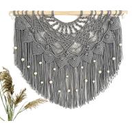 Youngeast Large Macrame Wall Hanging Boho Beaded Curtain for Window Macrame Bedroom Headboard Living Room Wall Art Tassel Tapestry Bohemian Woven Wall Decor 31" W X 25" H (Grey)