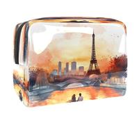 Youngers on The Seine River Cosmetic Bag for Women, Travel Toiletries Bags Large PVC Makeup Handy Pouch Organiser with Zipper