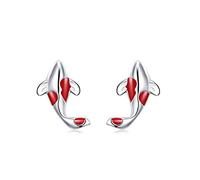 YoungerY Koi Red Stud Earrings 925 Sterling Silver Fish Ear Studs Jewellery Gift for Girl