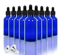 Youngever 12 Pack 50ML Blue Glass Dropper Bottles for Essential Oil, 2 Stainless Steel Mini Funnels