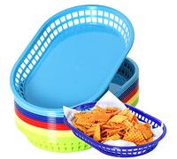 Youngever 15 Pack Plastic Fast Food Baskets, Re-usable Snack Baskets, Food Baskets for Popcorn, Chips, Snacks, 5 Assorted Colors (Rectangular Shape)