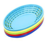 Youngever 15 Pack Reusable Plastic Fast Food Baskets, Assorted Rainbow Colors, Modern Style, Oval Food Baskets, Set of 15