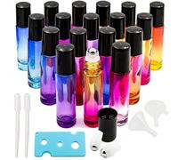Youngever 18 Pack 10ML Rainbow Color Essential Oil Roller Bottles with Stainless Steel Roller Balls in 9 Colors, Opener, 2 Clear Transfer Pipettes, 2 Mini Funnels and Extra Roller Ball
