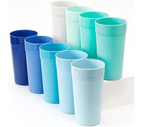 Youngever 18 Pack 600ML Plastic Cups, Re-usable Drinking Cups, Stackable Plastic Tumblers, Unbreakable Drinking Glasses, NO BPA, Top Rack Dishwasher Safe, in 9 Coastal Colors