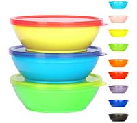 Youngever 18-Piece 250ML Plastic Bowls with Lids Set - Kids Food Storage Containers in 9 Assorted Colors for Toddlers