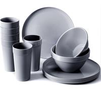 Youngever 18-Piece Dark Grey Plates, Cups for 6