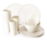 Youngever 18 Piece Re-usable Plastic Kitchen Dinnerware Set, Plates, Dishes, Bowls, Cups, Service for 6 in Assorted Colors (Cream)