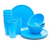 Youngever 18 Piece Re-usable Plastic Kitchen Dinnerware Set, Plates, Dishes, Bowls, Cups, Service for 6 in Assorted Colors (Blue)