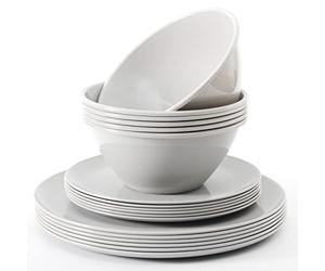 Youngever 18 Pieces Re-usable Plastic Kitchen Dinnerware Set, Plates (20CM & 25CM), Bowls (1000ML), Service for 6 (Grey)