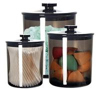 Youngever 1800ML, 900ML and 450ML Black Plastic Apothecary Jars, Bathroom Jars Set of 3