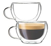 Youngever 2 Pack 160ML Glass Espresso Mugs, Double Wall Thermo Insulated Glass Coffee Cups, Glass Coffee Mugs, 5.5 Ounce (Wide)