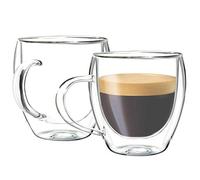 Youngever 2 Pack 160ML Glass Espresso Mugs, Double Wall Thermo Insulated Glass Coffee Cups, Glass Coffee Mugs (Tall)