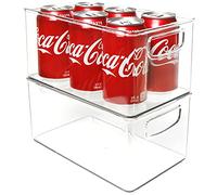 Youngever 2 Pack 25 x 15 x 13CM Hard Re-usable Plastic Fridge Organiser Set, Stackable Fridge Storage Boxes, Re-usable Organizer Container Bin, Clear Pantry Organization Bins, Kitchen Storage Bins