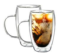 Youngever 2 Pack 450ML Double Wall Thermo Insulated Glass Coffee Cups