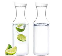 Youngever 2 Pack 50 Ounce Plastic Carafe, 1500ML Re-usable Clear Water Pitcher, Beverage Containers with Lids