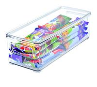 Youngever 2 Pack Hard 25CM x 10CM x 7.5CM Re-uable Plastic Storage Organiser Container Bins with Lids, Stackable Storage Bins with Handler for Refrigerator, Pantry