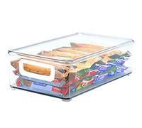Youngever 2 Pack Heavy Hard Plastic Storage Organizer Container Bins, 25CM x 15CM x 7.5CM, Stackable Storage Bins with Handler for Refrigerator, Pantry