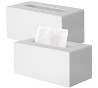 Youngever 2 Pack Tissue Box Covers, Plastic Rectangle Tissue Box Holders, Rectangle Napkin Box Holders (White)