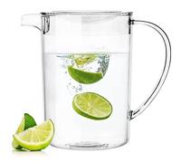 Youngever 2L Re-usable Plastic Pitcher Jug with Lid, 2L Clear Plastic Pitcher with Lid, Water Carafe